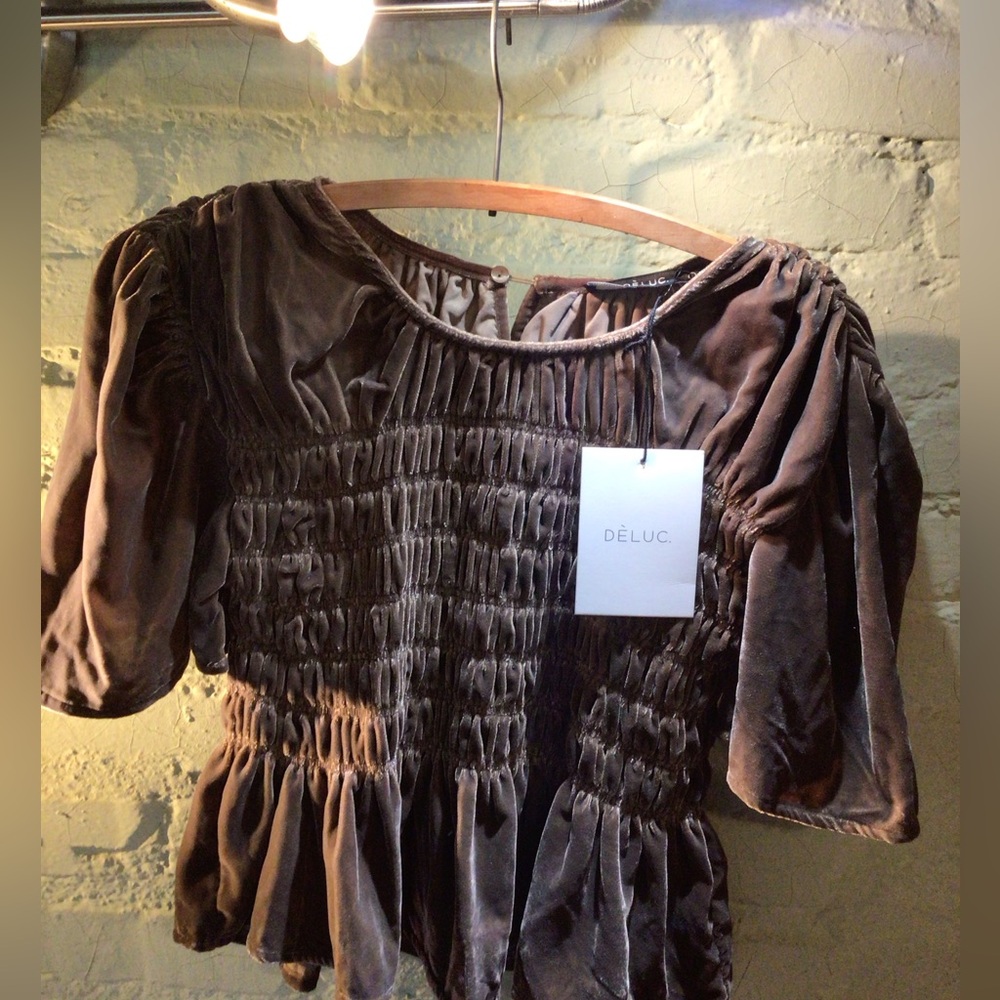NEW! DELUC Brown Velvet Smocked Women's Top